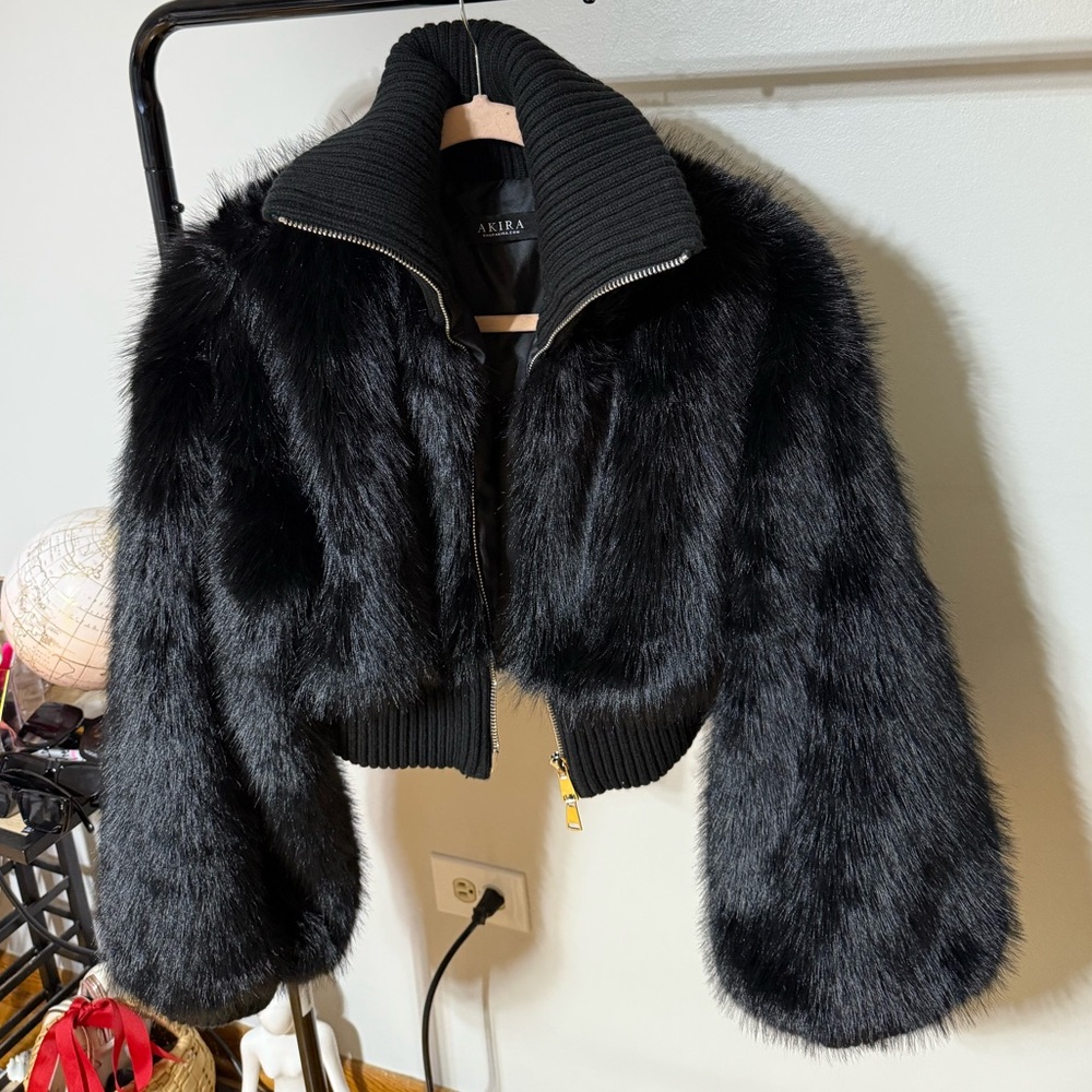 AKIRA Black Teddy Jacket Plush Faux Fur